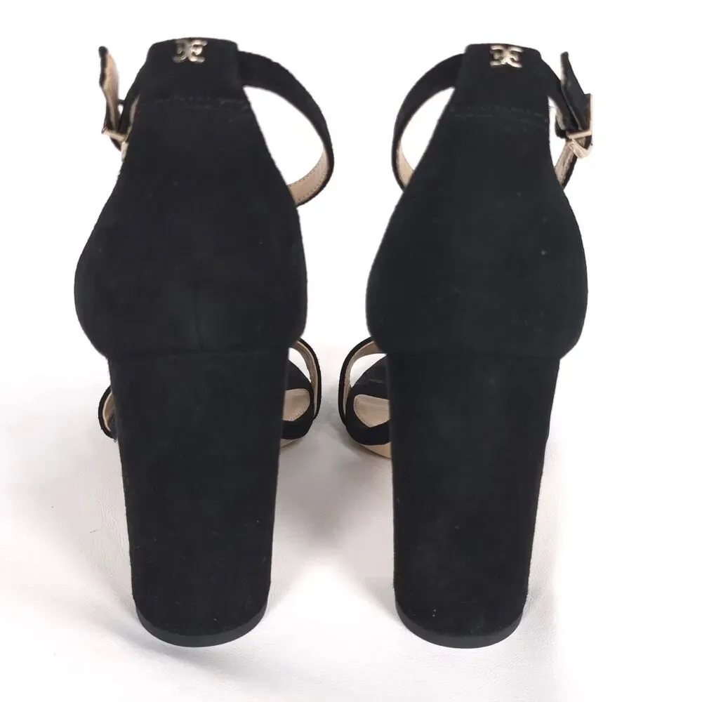 SAM EDELMAN Women's New Strap Block Heel Sandals‎ 8.5 Black Suede E8511L1001
